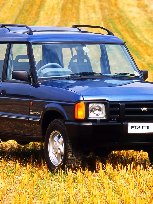 Land Rover Discovery 1 1988 azul en un campo dorado
